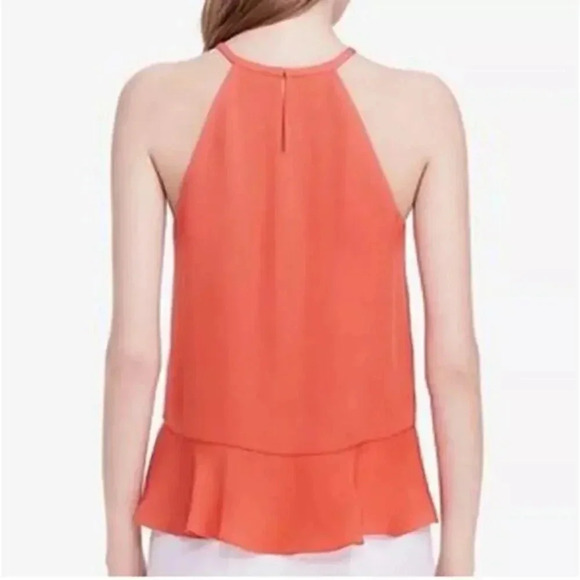 DVF | Elegant Coral Halter Top with Ruffle Hem | Summer Chic Sleeveless Blouse - Picture 2 of 8